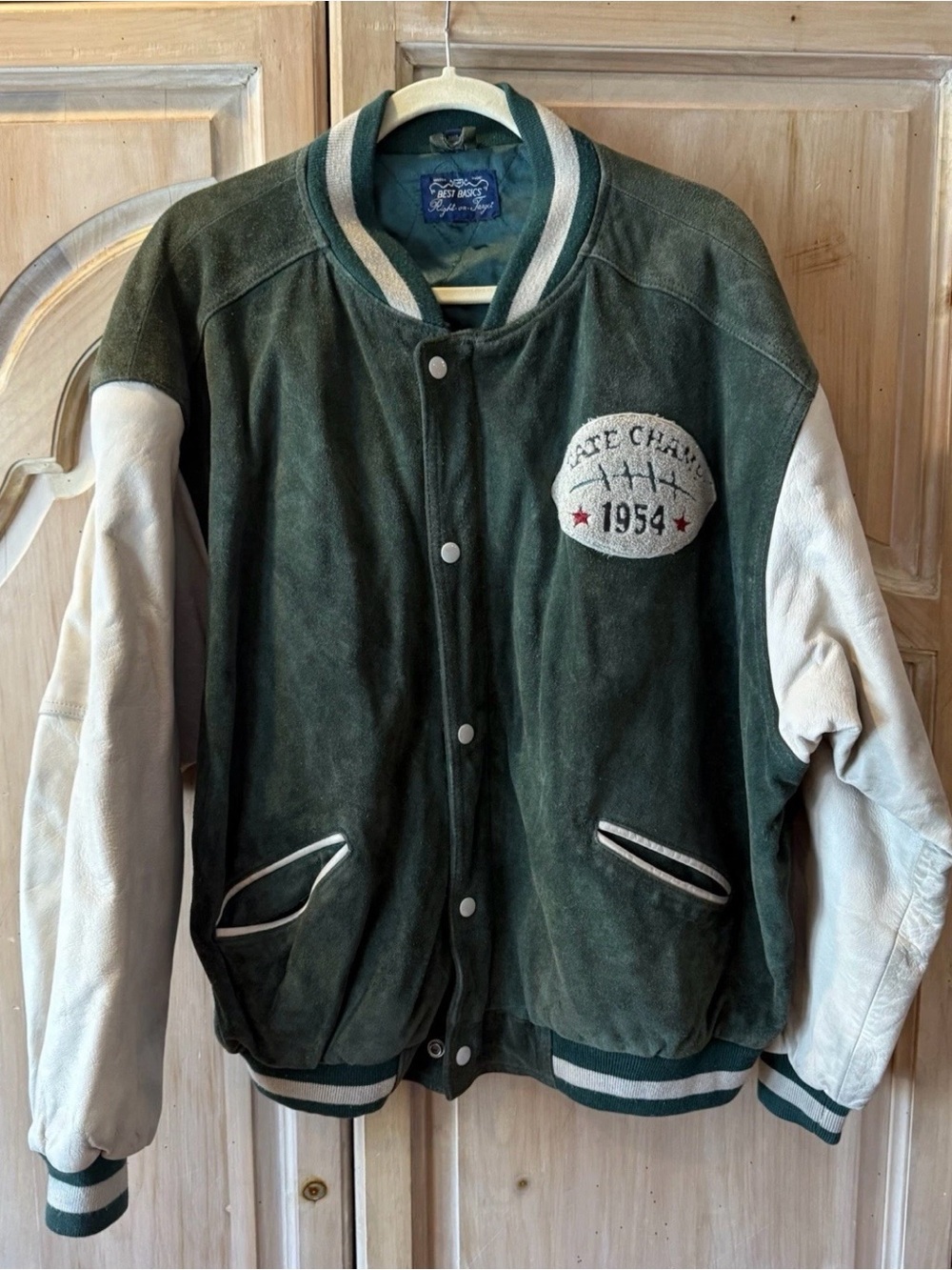 Vintage GAP Green Suede and White Leather Varsity Bomber Jacket, Size XL